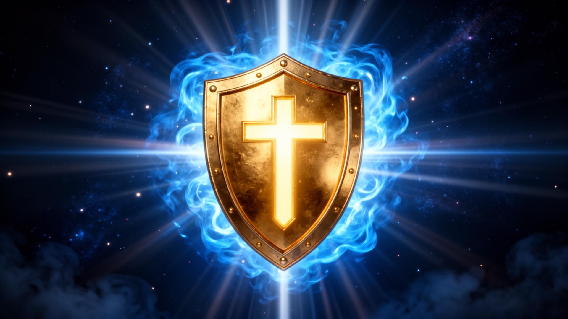 Escudo dourado com cruz brilhante